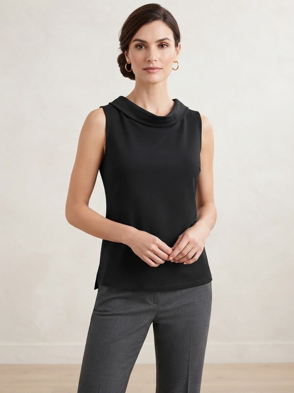 Talbots Black Sleeveless Cowl Neck Sweater Shell Size M